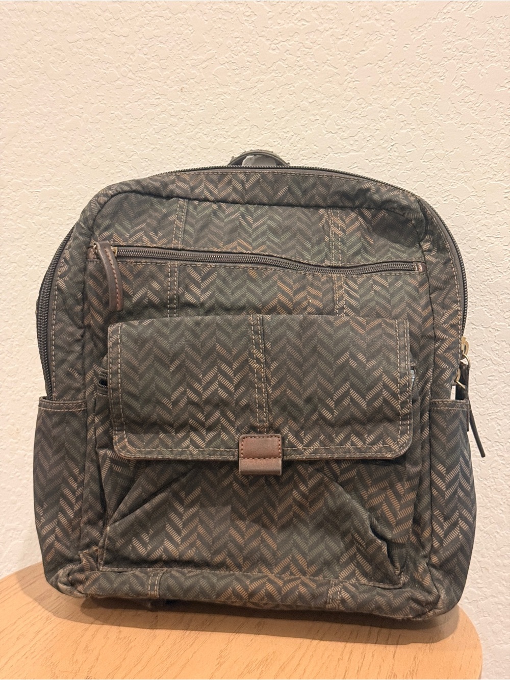 Men's Olive Chevron Pattern Distressed Backpack